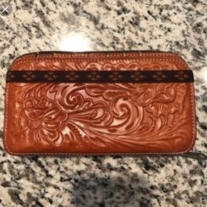 Patricia Nash brown leather floral tooled wallet